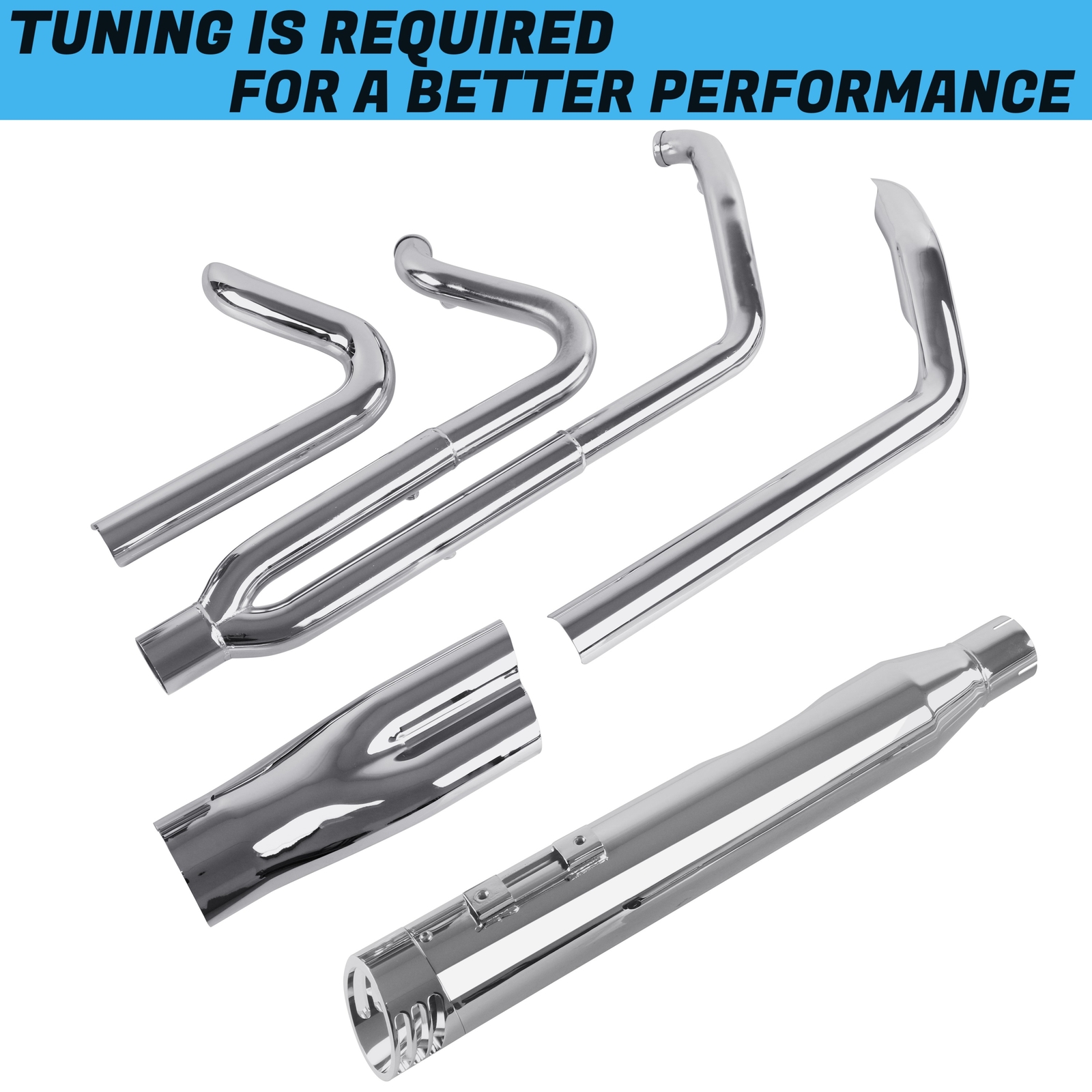 SHARKROAD Chrome 2 into 1 Exhaust Pipe 4" Muffler for Harley Touring 1995-2016