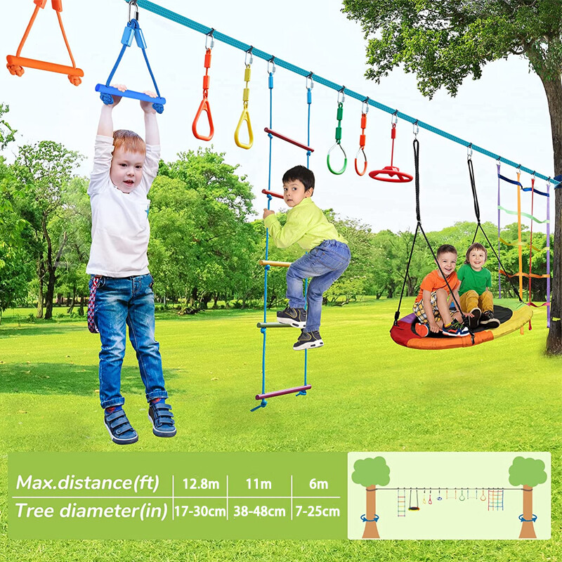 50ft Ninja Warrior Obstacle Course Tree Swing Ninjaline and Slackline,Monkey Bar