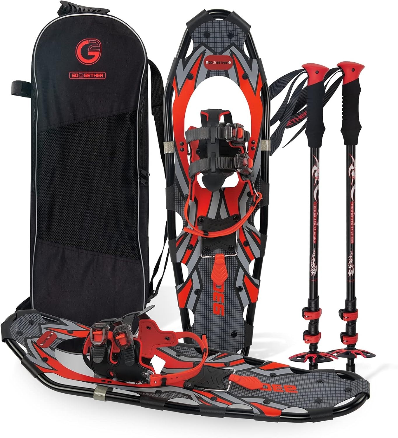 G2 30" LIGHTWEIGHT SNOWSHOES FOR MEN AND WOMEN, WITH TREKKING POLES, RED