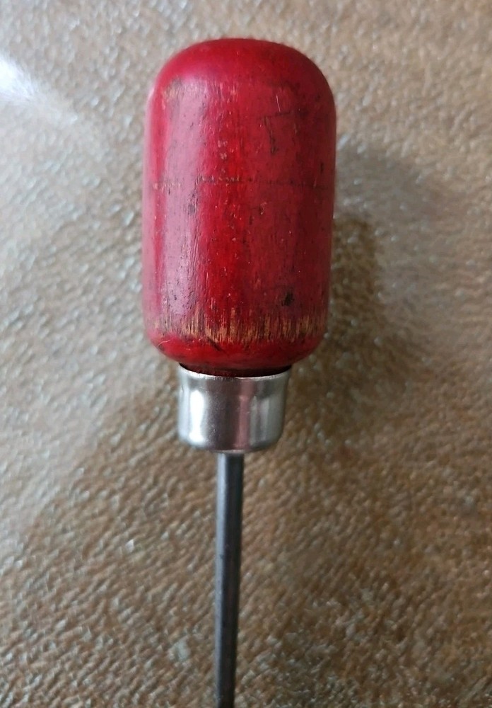 Vtg 4.5" red handle Hook awl