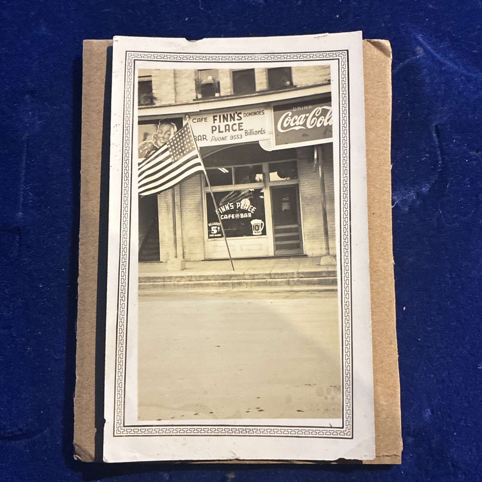 1950s Finns Place photo Coca Cola Sign cafe bar dominoes billiards 48 star flag