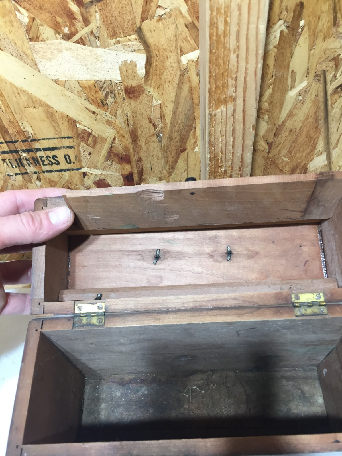 Antique Circa 1930s Hand Made Wood Chest 10" X 8" X 4" Top Compartment Lock