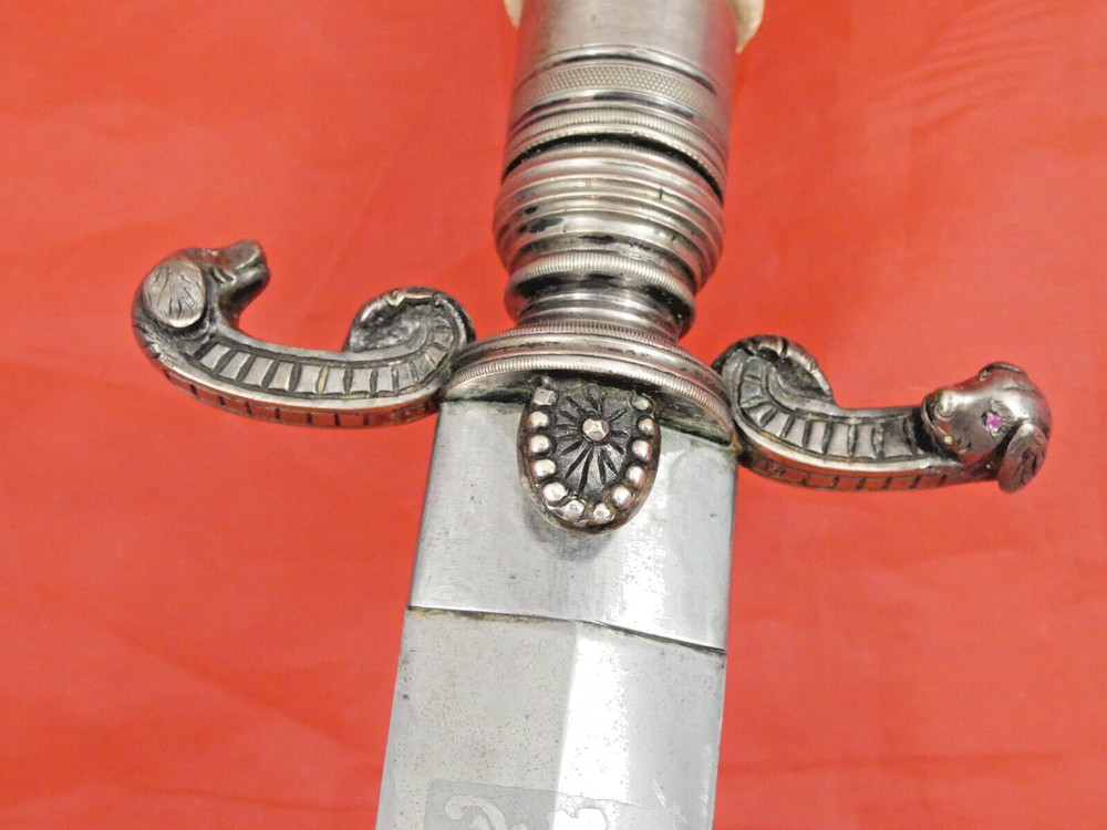 FINE ANTIQUE SILVER DAGGER GENUINE RUBY MEXICAN EAGLE General Porfirio Diaz Era