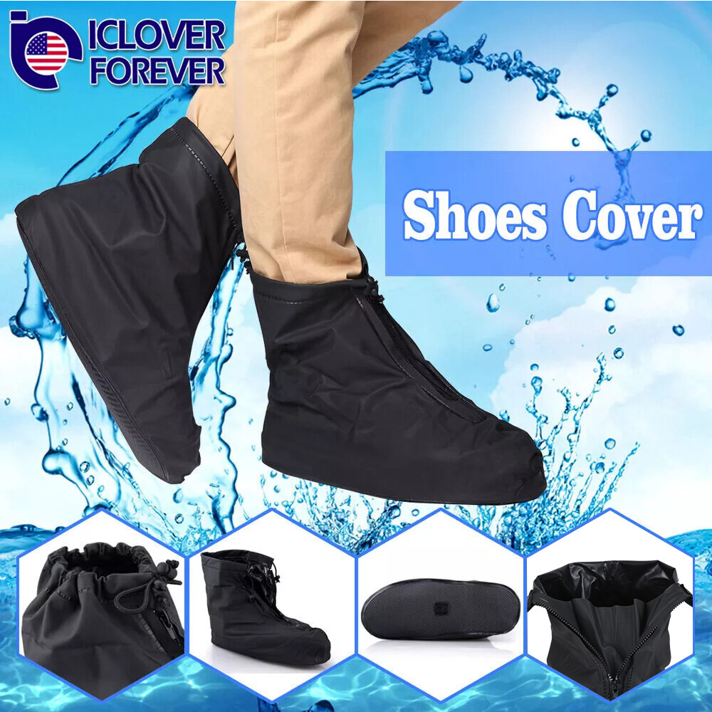 Reusable Rain Shoe Covers Bike Waterproof Zipper Overshoes Boots Gear Anti-Slip