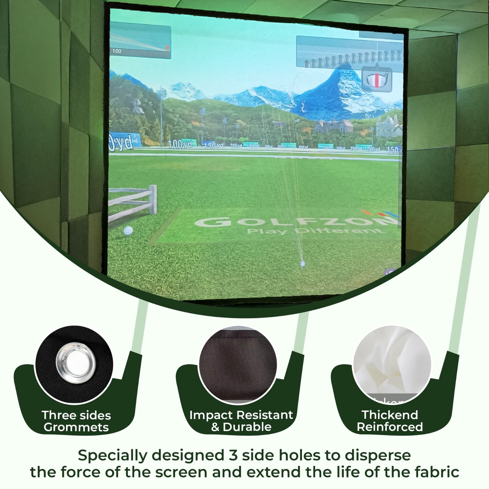 KHAMPA Golf Simulator Impact Screen 9'10'' Indoor DIY Golf Impact Screen Quality