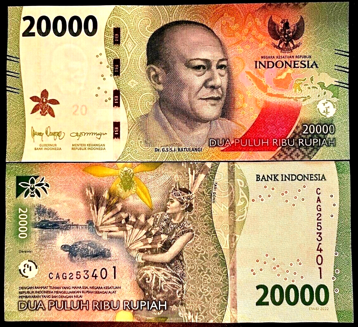 Indonesia 20000 Rupiah 2022-2023 ( 20,000 x 1 ) UNC World Currency Money IDR