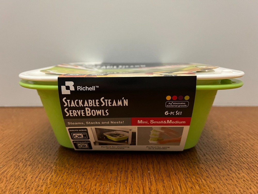 Richell Stackable Steam n Serve Bowls Colanders 6pc set NEW