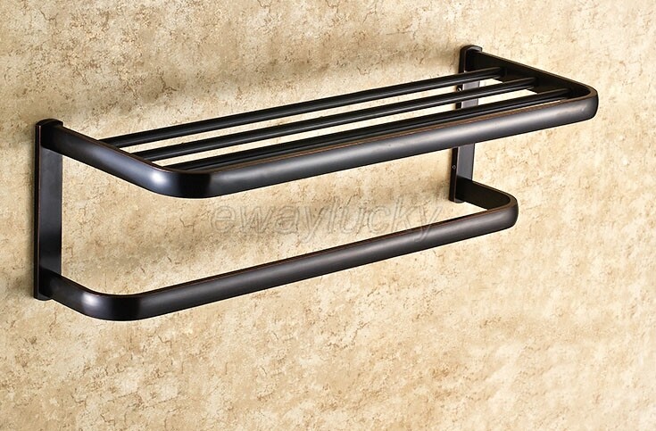 Oil Rubbed Bronze Bathroom Wall Mounted Double Towel Rail Rack Towel Shelf