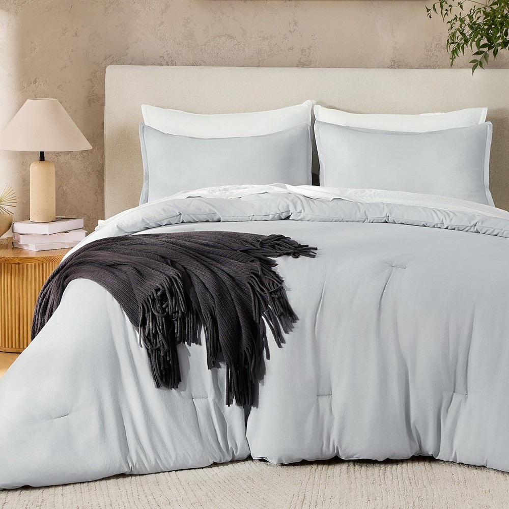 Andency Silver Grey Queen Comforter Set, Boho (90"x90"),