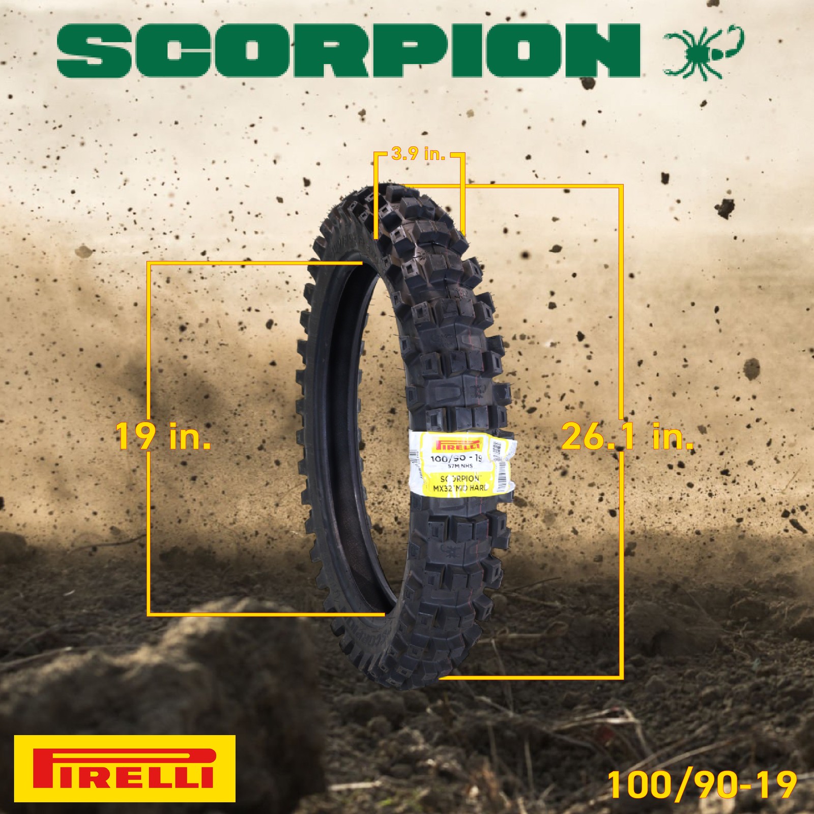 Pirelli Scorpion MX32 Mid-Hard 100/90-19 (57M) Rear Motocross Tire NHS Tube Type