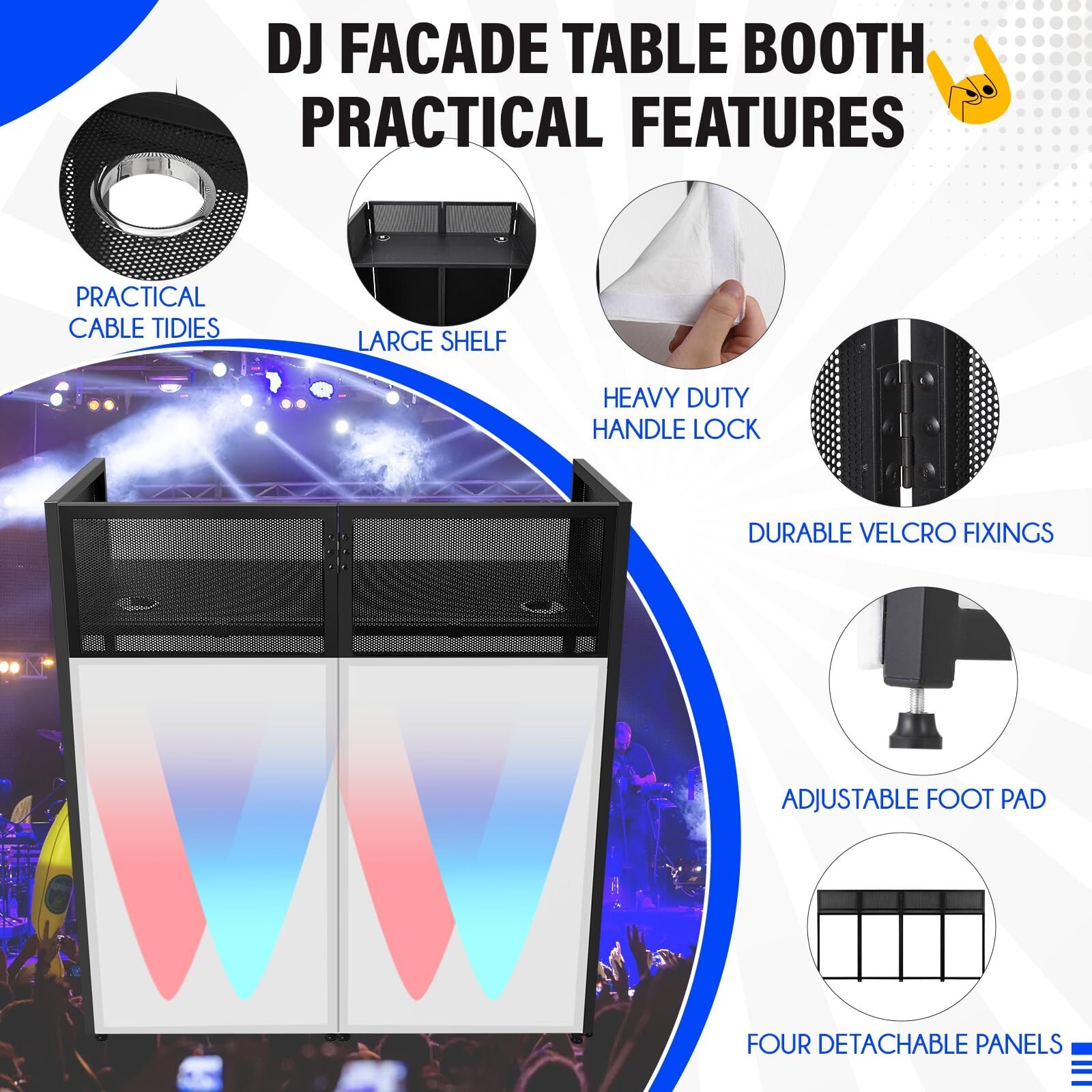 Portable DJ Facade Booth 42" Lx46" Hx21" W DJ Table Stand Booth DJ Table Station