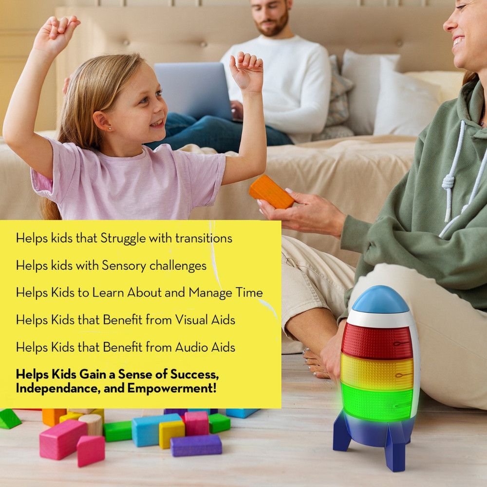 Rocket Countdown Timer for Kids – 24H Visual Alarm with Lights & Memory