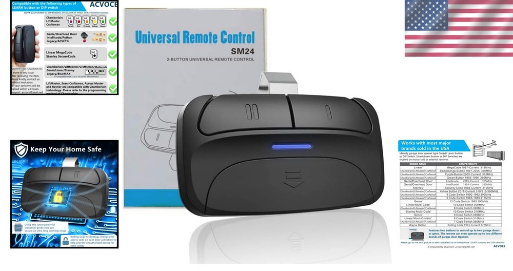 Universal 2-Button Garage Door Remote for Homeowners - Easy Multi-Device Control