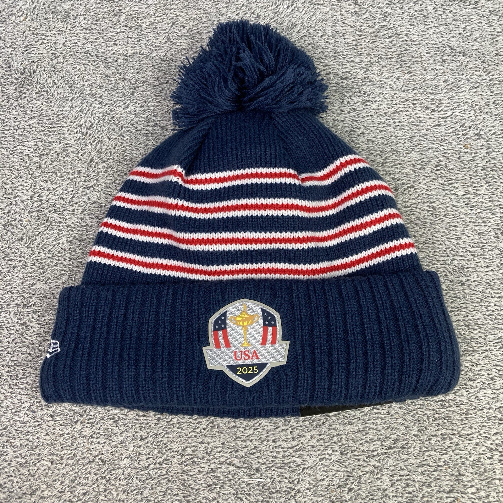2025 Ryder Cup New Era USA Navy/Red Winter Pom Beanie/Hat - New