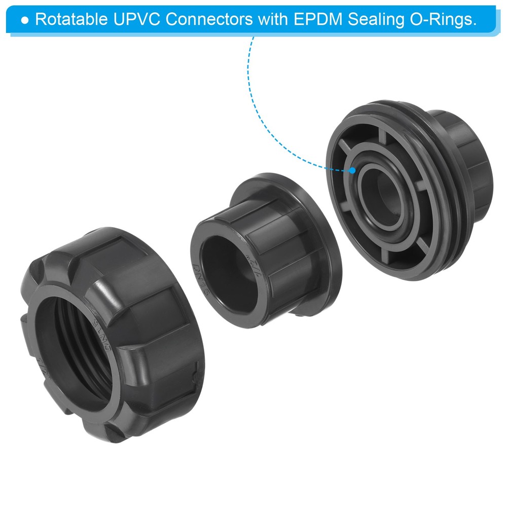 3pcs 1/2" Socket UPVC Pipe Fitting Straight Joint Union Connector, Grey