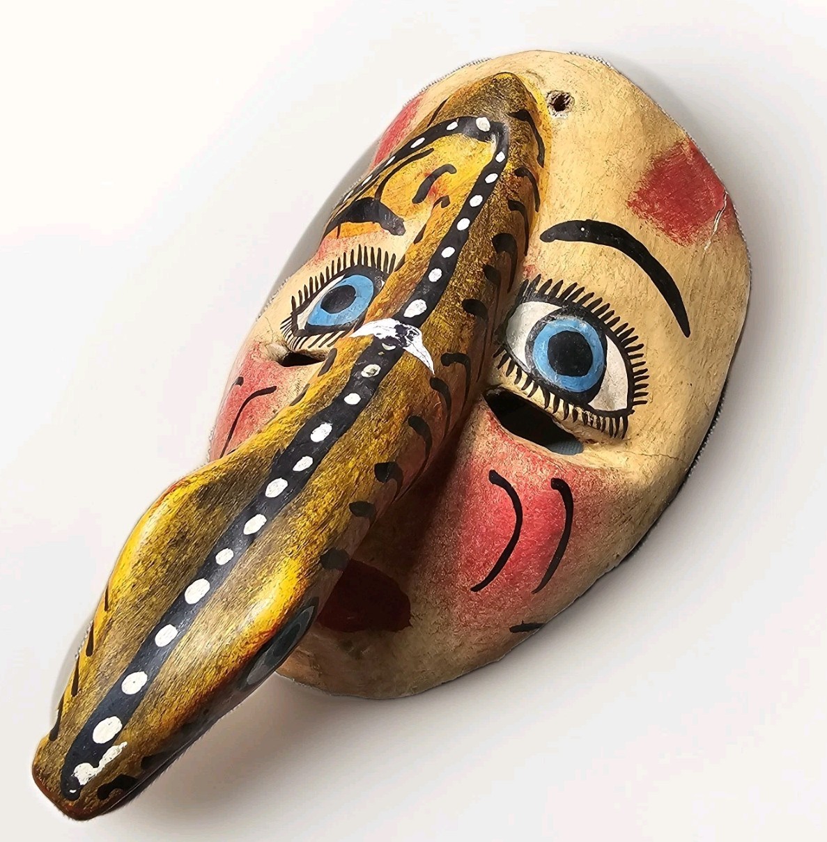 Vintage Wooden Snake Man Animal Mask Mexican Folk Art Hand Carved Hand Painted