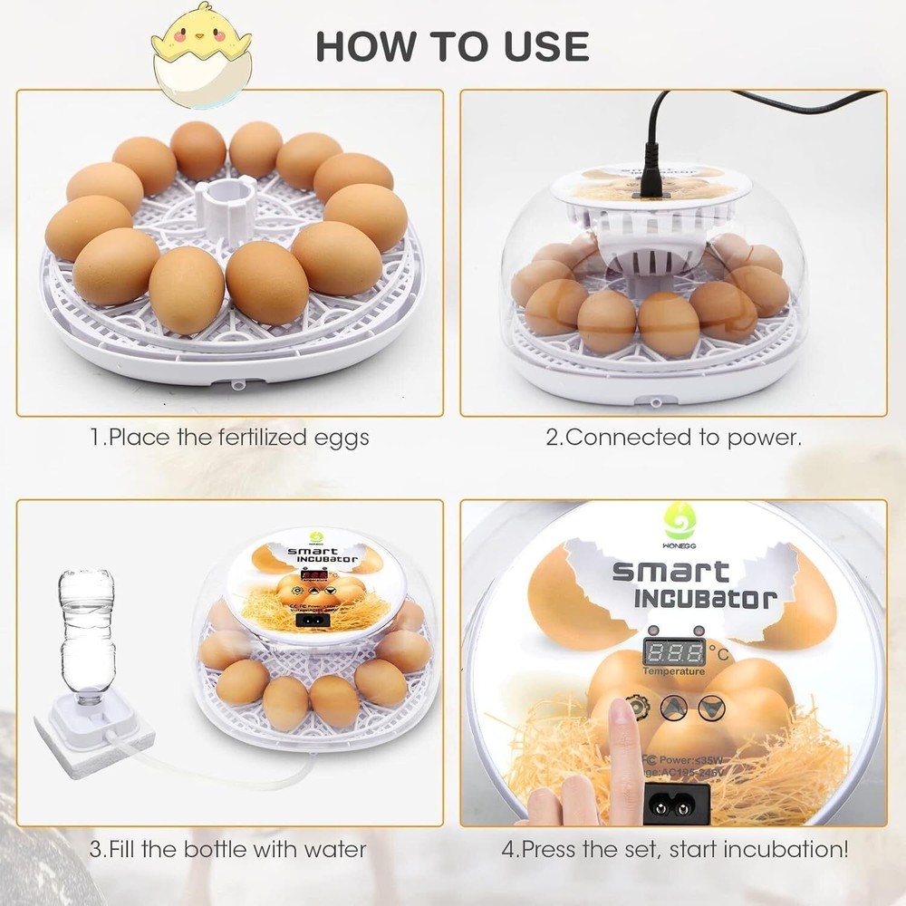 Incubators Hatching Eggs 12-24 Egg W/ Automatic Egg Turning Humidity Control New