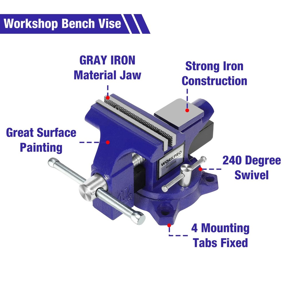 WORKPRO 4-1/2" Bench Vise Swivel Base for Versatile Workbench Pipe Home Projects