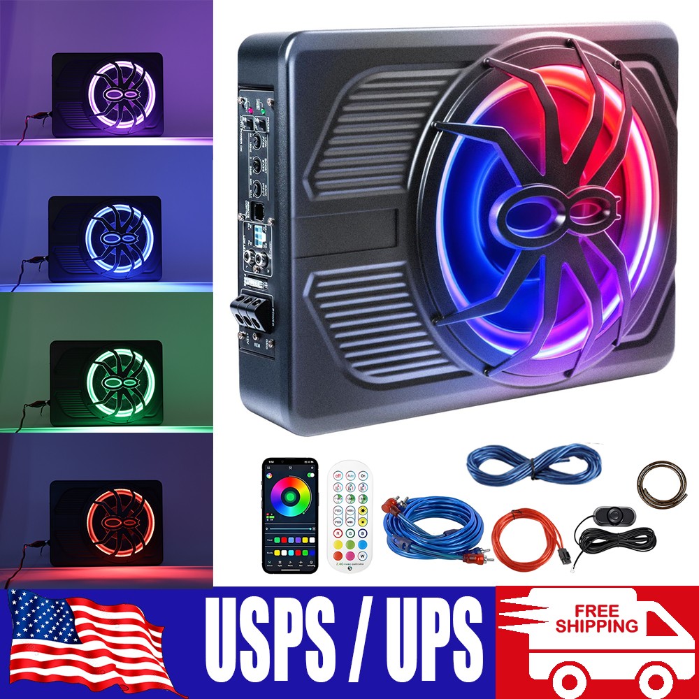 800W Wireless 10'' Slim Under Seat Powered Car Subwoofer w/Built-in Amplifier