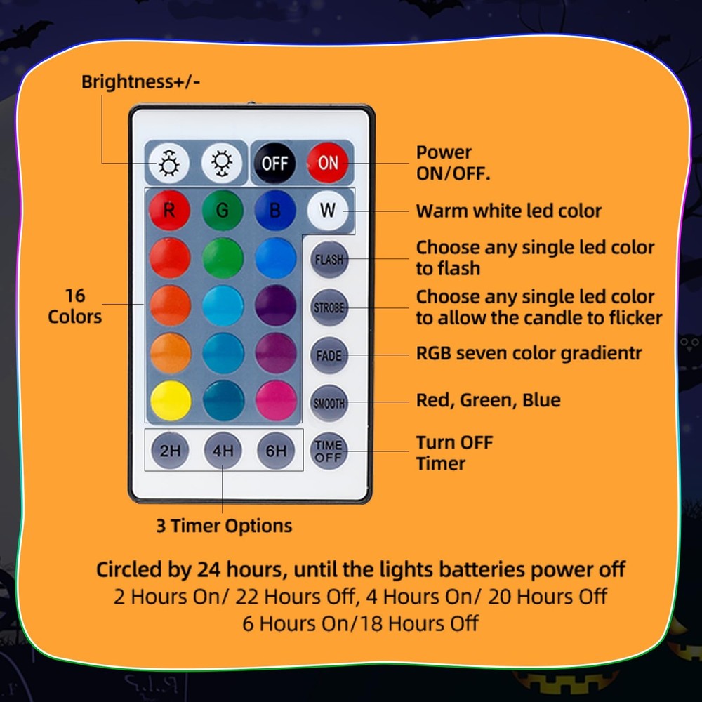 Halloween Jack-O-Lantern Lights Dimmable Timer Color Changing Remote 3 Pack