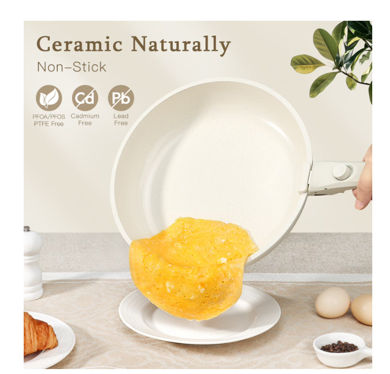 8pc Ceramic Nonstick Cookware Set Detachable Handle Induction Stackable