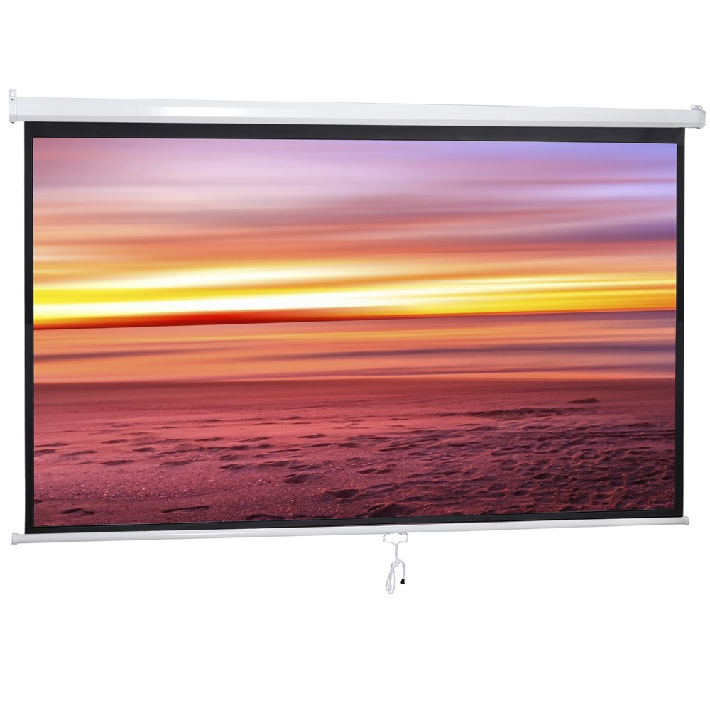Projector Screen Pull Down 100" 16:9 HD Projection Screen Indoor Outdoor White