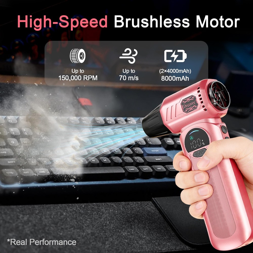 Duster, Compressed Duster Pink, Rechargeable Cordless with Adjustable Speed, ...