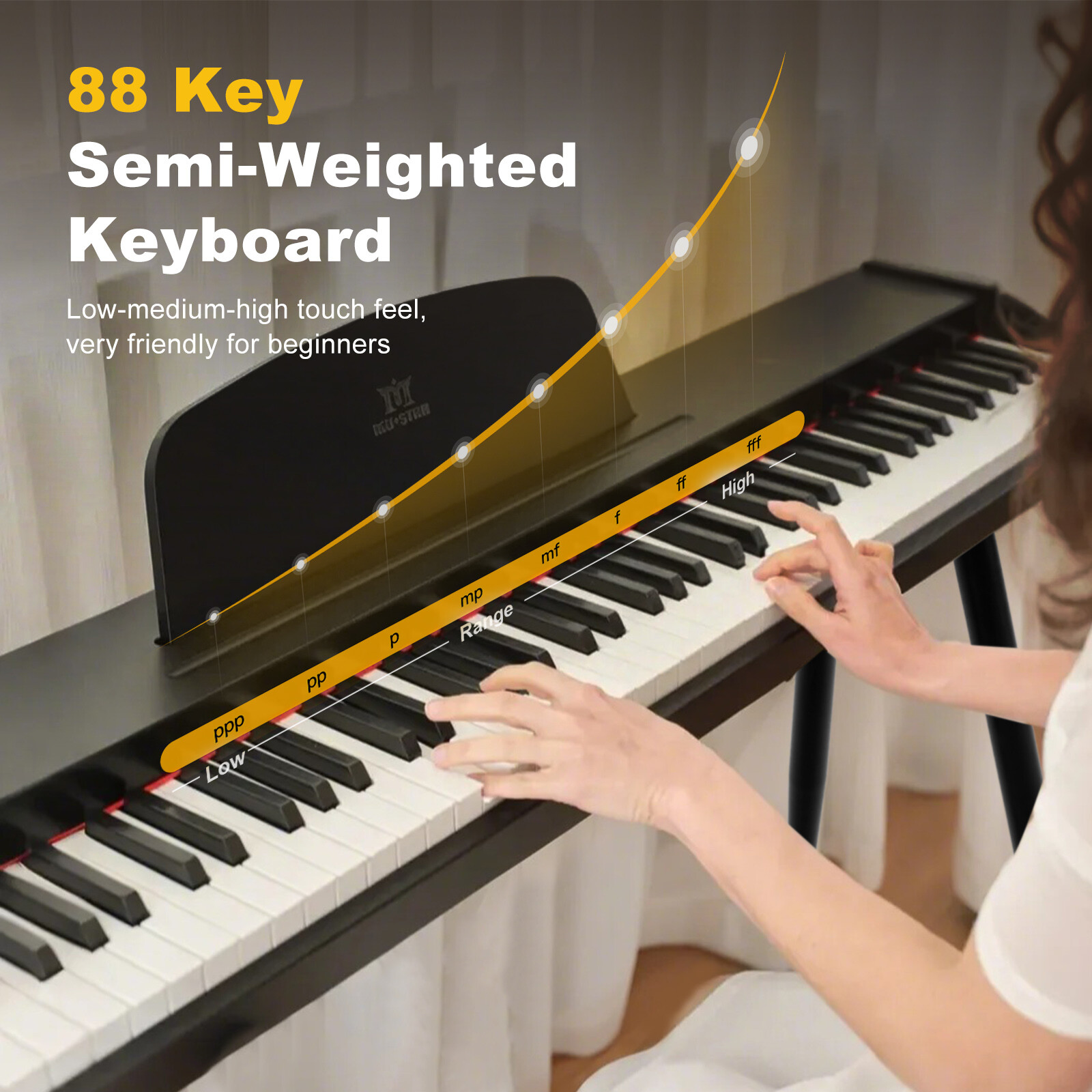 MUSTAR 88-Key Semi Weighted Digital Piano with MIDI, Triple Pedal