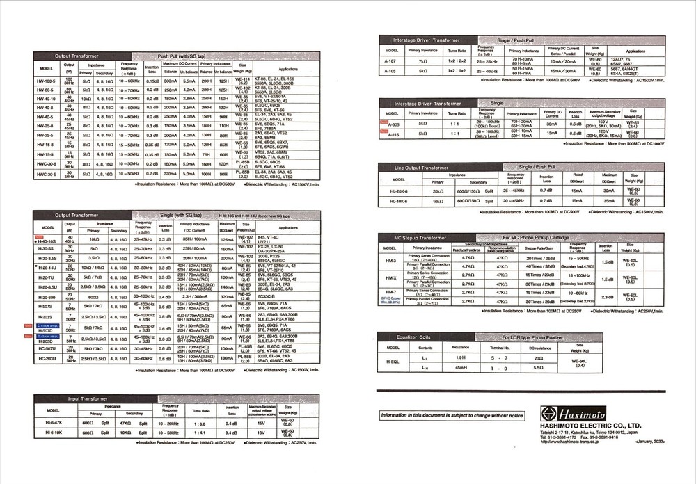 Hashimoto H-EQL Inductor for LCR Phono Equalizer for RIAA:
