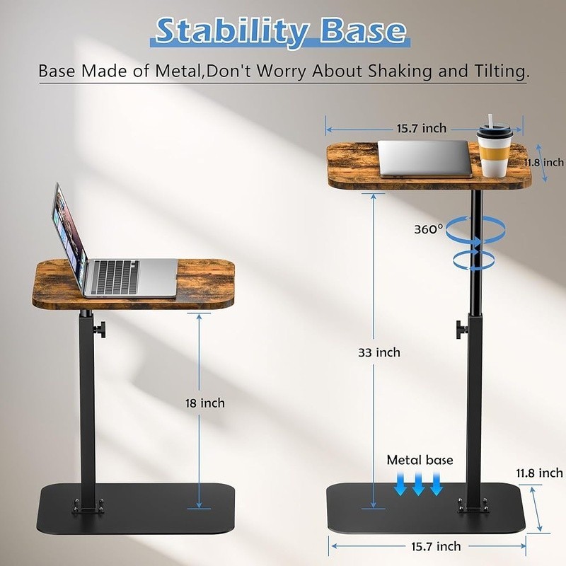Adjustable C Shaped Side Table Sofa Easy Assembly Space Saving Tray Table Brown