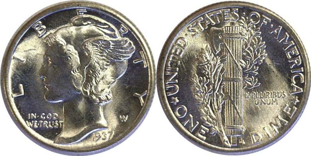 1937 10C Mercury Dime Silver Uncirculated