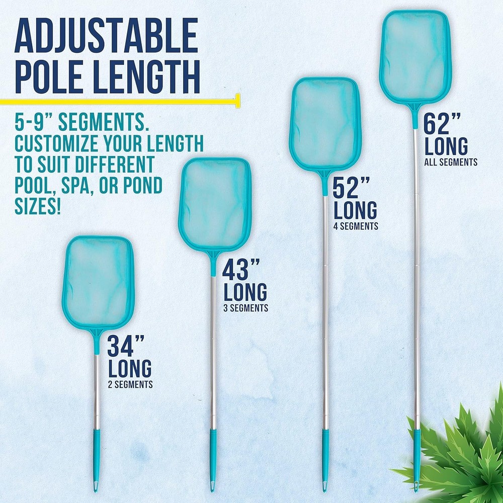 Effortless 4' Pool & Spa Leaf Skimmer Net with Adjustable Pole Sections