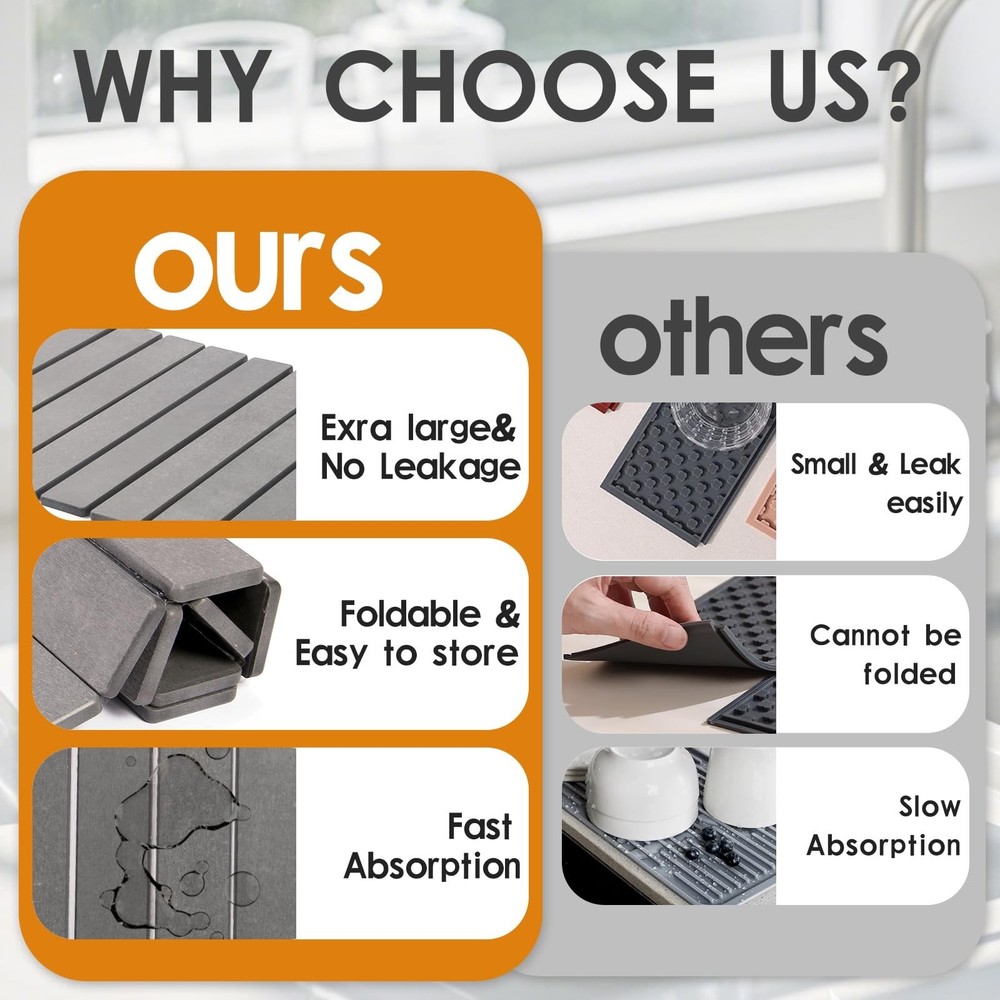 Drying Mat Stone Kitchen Counter, Foldable Stone Drying Stone for Kitchen Cou...