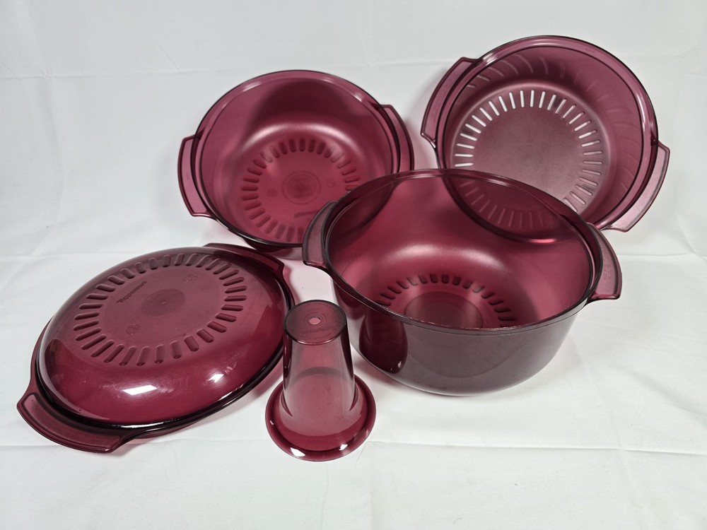 Tupperware Microwave Stack Cooker Steamer Cranberry Red 5 Piece Set