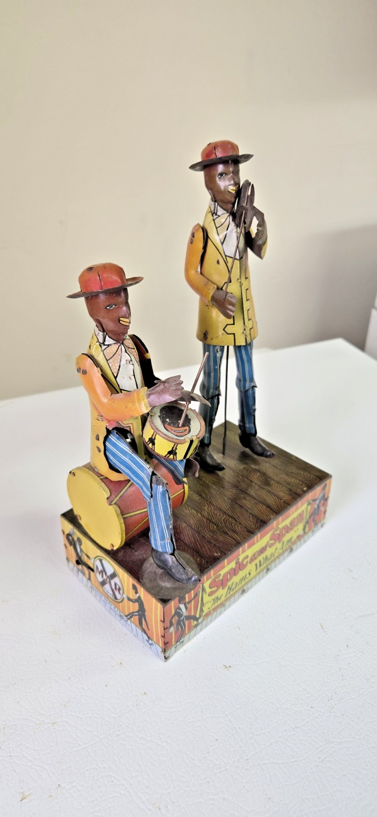 ANTIQUE WIND-UP MARX LITHOGRAPH TIN TOY "SPIC and SPAN" BAND - WORKING