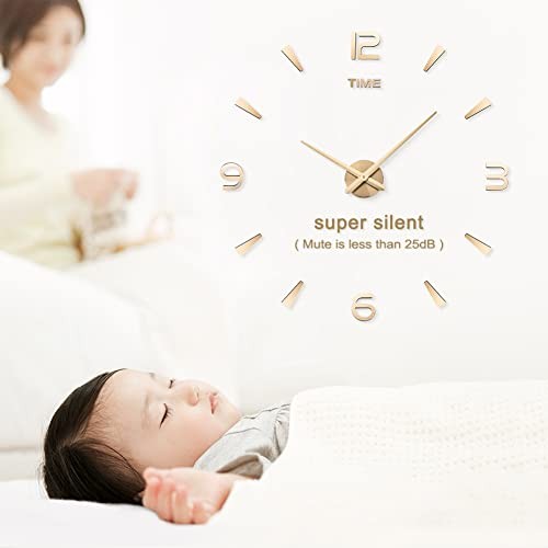 Large DIY Wall Clock Kit, 3D Frameless Wall Clock with Mirror Number Black