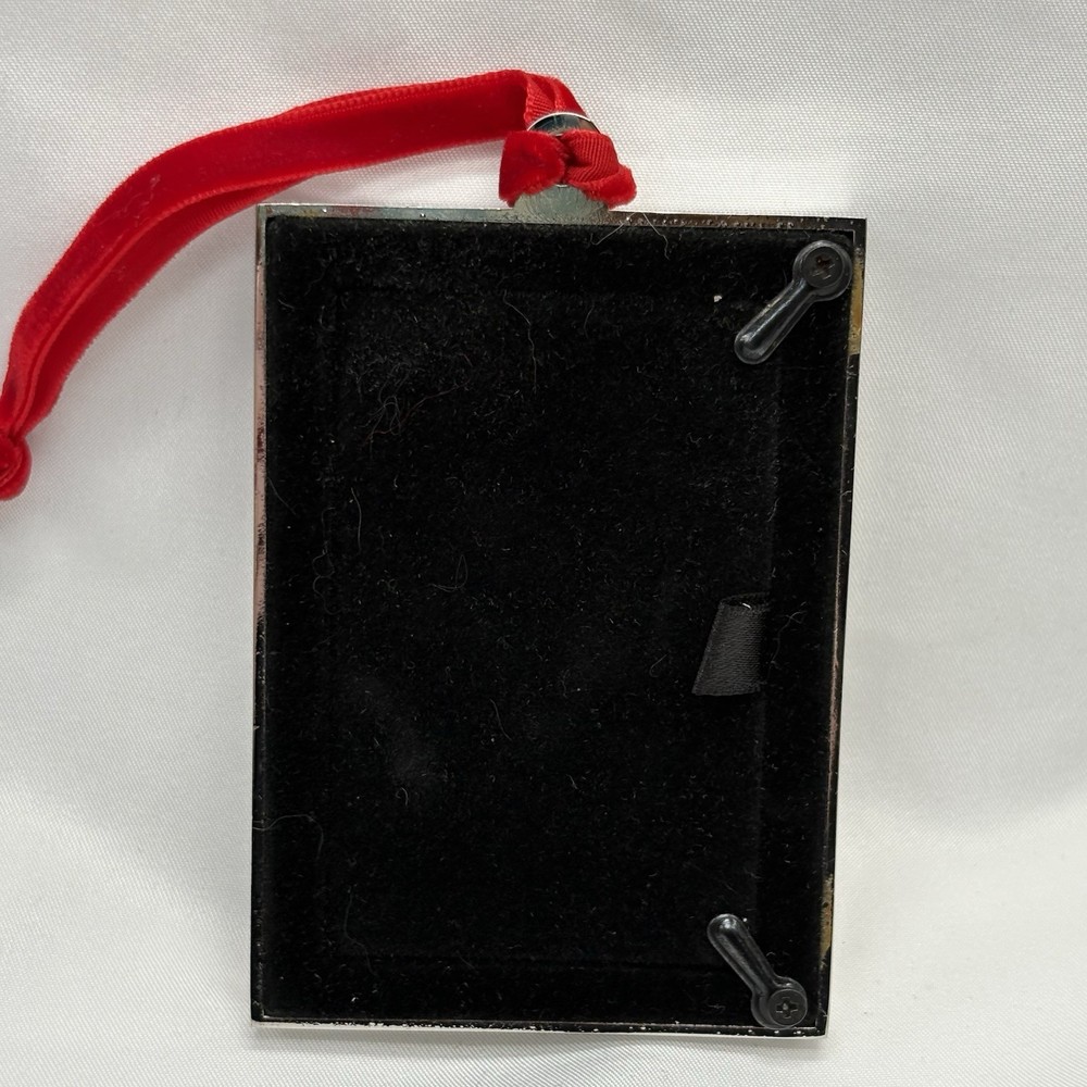 Pottery Barn Rectangular Inlay Mini Frame Silver Plated Red Ribbon 2x3