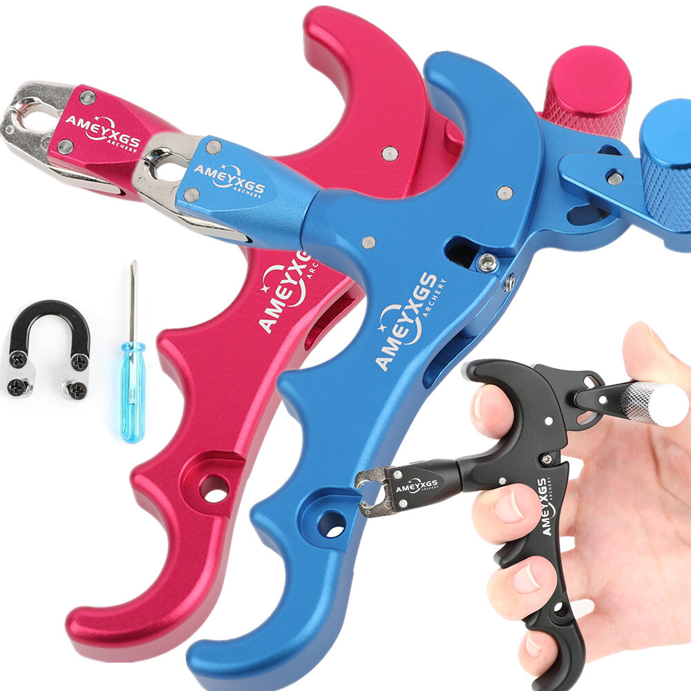 Compound Bow Release Aids 4 Finger Thumb Trigger Metal D Loop Archery Shooting