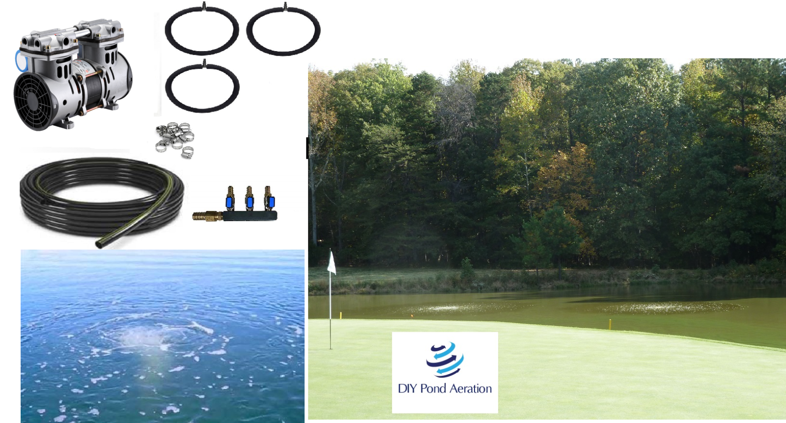 BIG MAX Fish Lake Pond Aerator System 3 RING Diffusers 100' Tube NEW 1/2hp PUMP