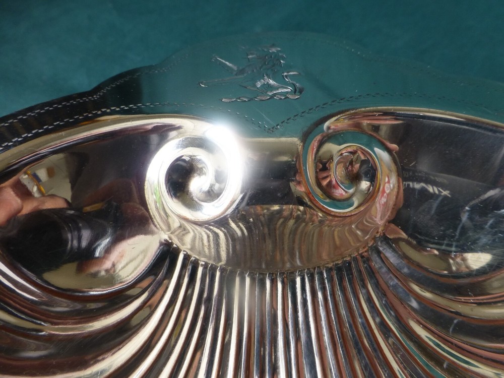 Antique Silver On Copper Shell Shaped Dish with Three Fish Feet