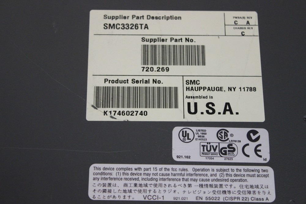SMC SMC3326TA TIGERSTACK 3326TA MULTI-SEGMENT STACKABLE HUB 720.269 W/WARRANTY