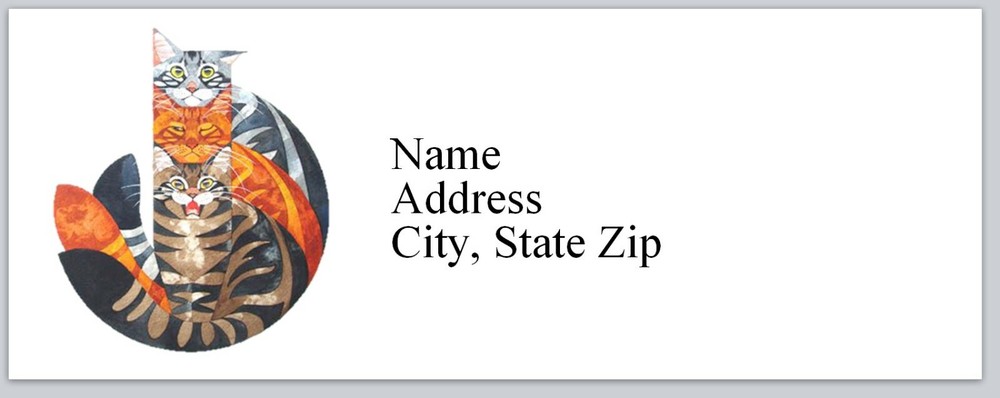 Personalized Address Labels Three Abstract Cats  (Bx 327)