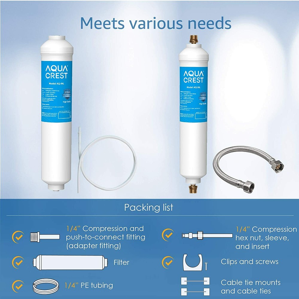 AQUA CREST Inline Water Filter for Refrigerator,Ice Maker,Under Sink System