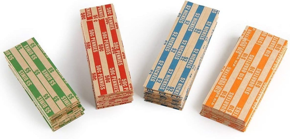 Durable Kraft Paper Coin Roll Wrappers – 100 Pack for Efficient Organization