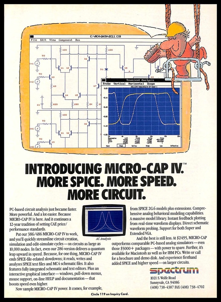 1992 Spectrum Micro Cap IV PRINT AD Retro Computers PC Circuit Analysis