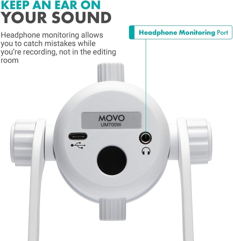 Movo UM700W White Desktop USB Microphone for Computer , 4 Pickup Patterns