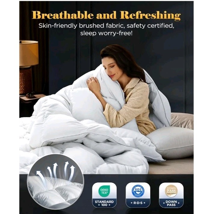 3D Baffle Box Real Down Comforter, White Feathers Down Comforters Queen Size