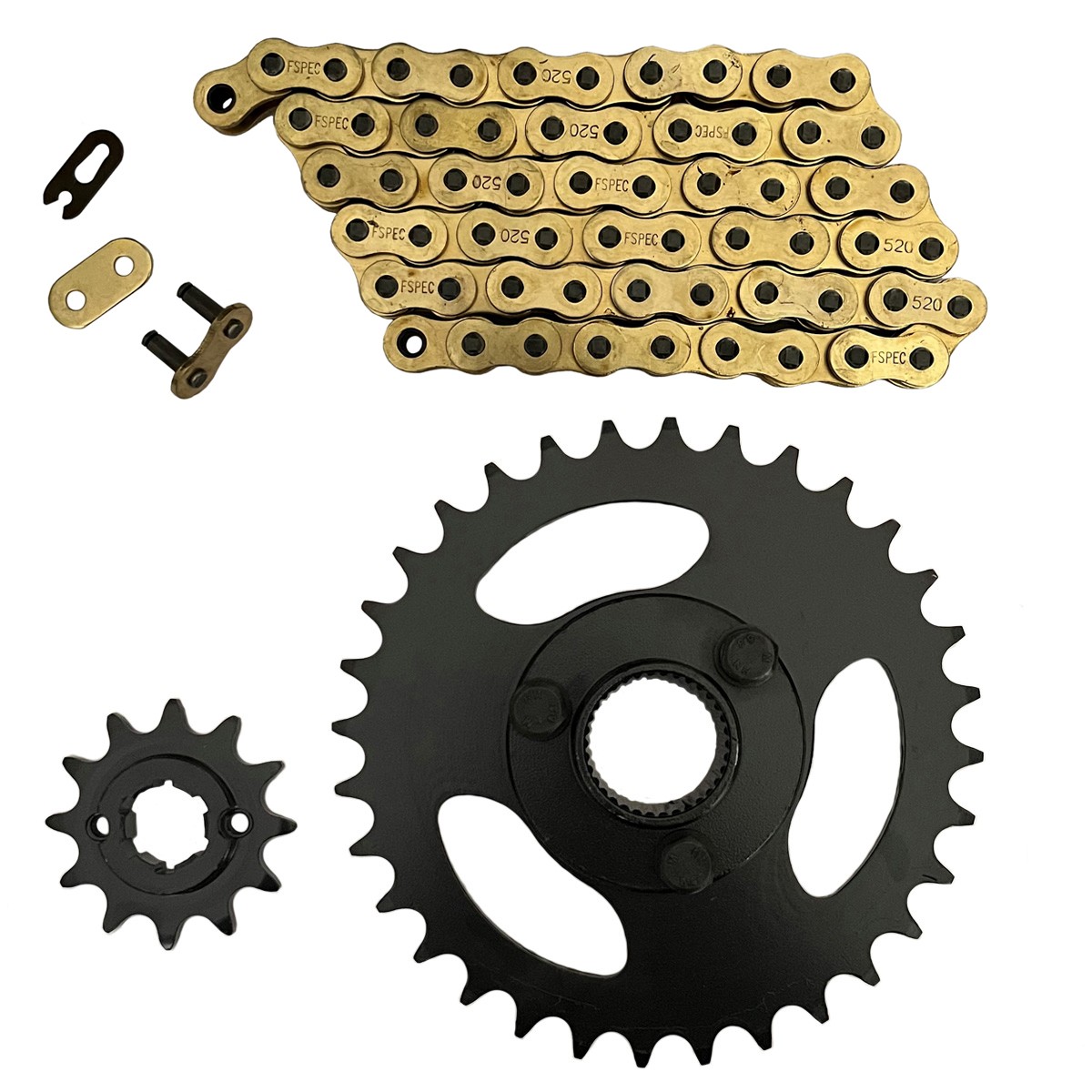 Gold 520x60 Drive Chain & 12/32 Sprockets for Polaris RZR 170 fits 2009-2016