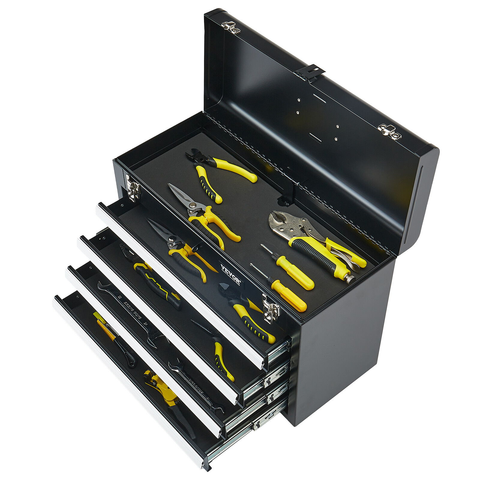 Tool Box 20.5-inch Portable Metal Tool Box with 4 Drawers Tool Organizer Black