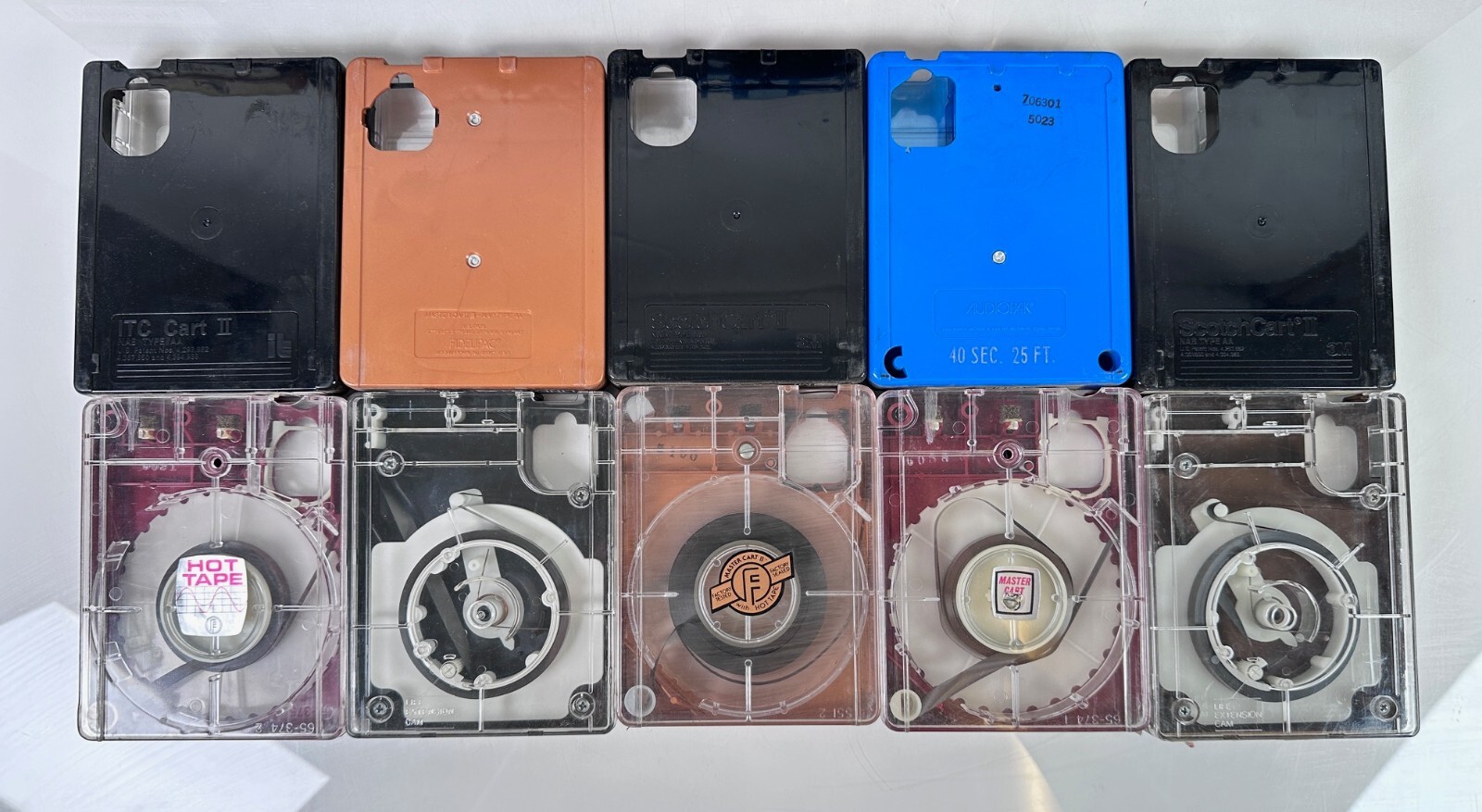 Lot of 80 Broadcast NAB Tape AA Cartridges 3M, Fidelipac, Audiopak, Scotchcart